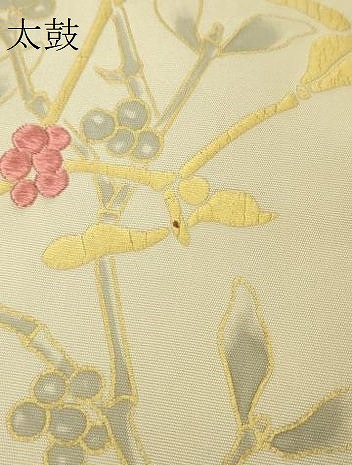 平和屋着物●極上　塩瀬　九寸名古屋帯　刺繍　南天枝葉文　金彩　逸品　DZAB4795kh6_7
