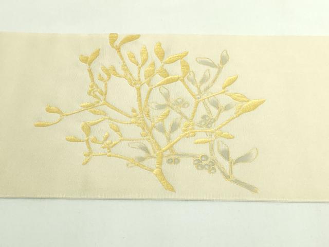 平和屋着物●極上　塩瀬　九寸名古屋帯　刺繍　南天枝葉文　金彩　逸品　DZAB4795kh6_6