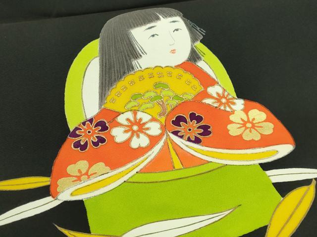 平和屋本店●極上　銀座　志ま亀　塩瀬　九寸名古屋帯　かぐや姫　黒地　金彩　たとう紙付き　逸品　DZAB4809kh6_3