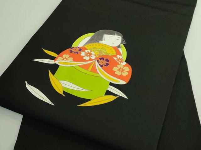 平和屋本店●極上　銀座　志ま亀　塩瀬　九寸名古屋帯　かぐや姫　黒地　金彩　たとう紙付き　逸品　DZAB4809kh6_6
