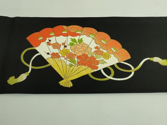平和屋本店●極上　銀座　志ま亀　塩瀬　九寸名古屋帯　かぐや姫　黒地　金彩　たとう紙付き　逸品　DZAB4809kh6_8