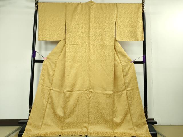 平和屋着物●極上　色無地　お召地　花唐草地紋　芥子色　ロング丈　逸品　未使用　DZAB4853kh6_1
