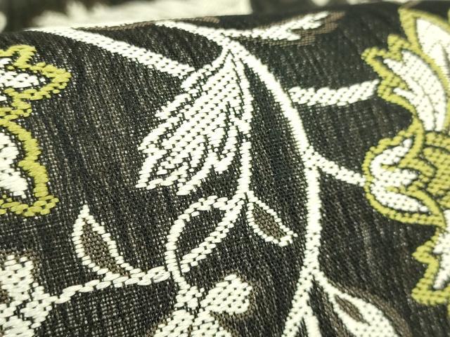 平和屋着物●極上　山岡古都・古都染人　染織美術品　薬墨染　両面　六通柄袋帯　スリーシーズン帯　更紗花文　鳥襷　逸品　DZAB5040kh6_5
