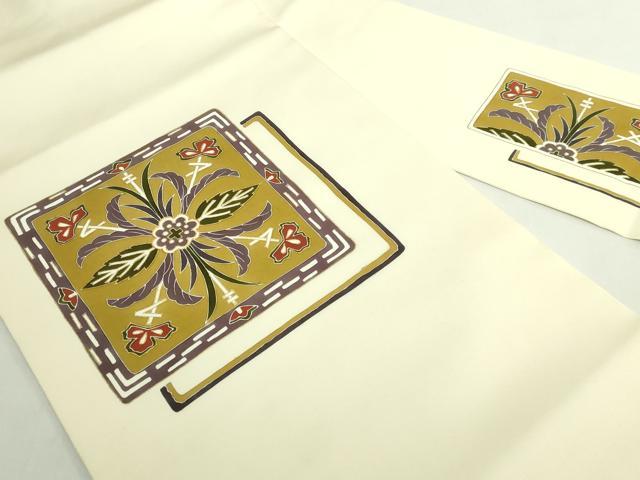 平和屋着物●極上　塩瀬　九寸名古屋帯　駒刺繍　草花文　金彩　逸品　DZAB5082kh6_1