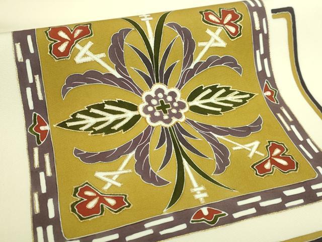 平和屋着物●極上　塩瀬　九寸名古屋帯　駒刺繍　草花文　金彩　逸品　DZAB5082kh6_2