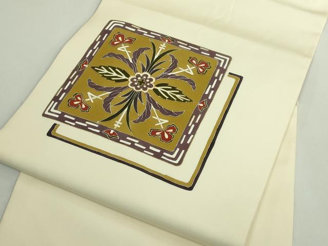 平和屋着物●極上　塩瀬　九寸名古屋帯　駒刺繍　草花文　金彩　逸品　DZAB5082kh6_6