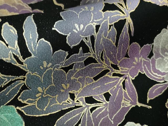 平和屋本店●極上　振袖・袋帯セット　牡丹　百合　草花　黒地　金彩　銀通し地　逸品　未使用　DZAB5152kh6_6