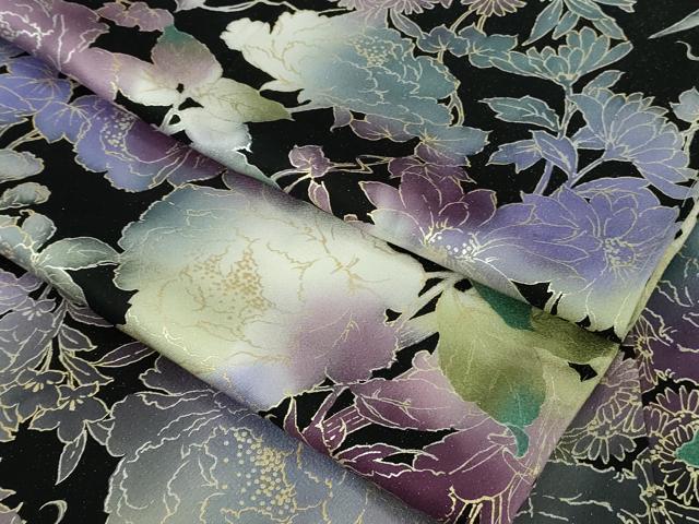 平和屋本店●極上　振袖・袋帯セット　牡丹　百合　草花　黒地　金彩　銀通し地　逸品　未使用　DZAB5152kh6_8