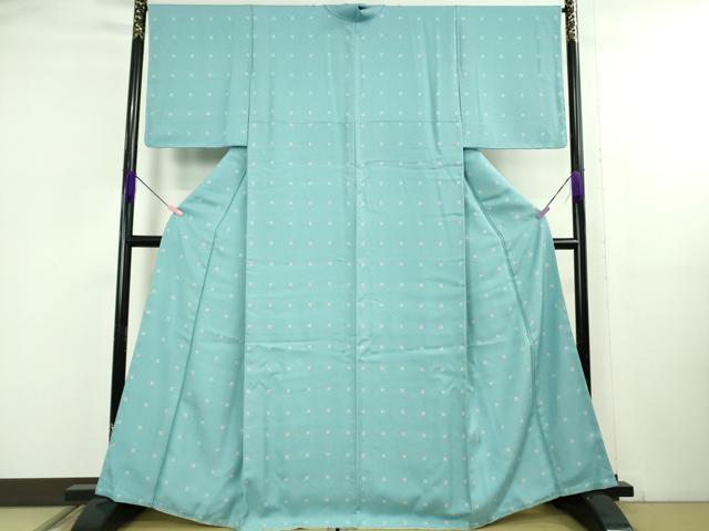平和屋着物●極上　付下げ小紋　薔薇　菱文　勿忘草色地　反端付き　逸品　未使用　DZAB5156kh6