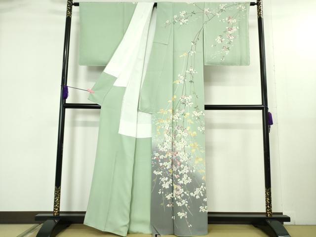 平和屋着物●極上　京加賀友禅　松本健一　訪問着　枝垂れ花　裏葉柳色地　暈し染め　逸品　DZAB5164kh6_1