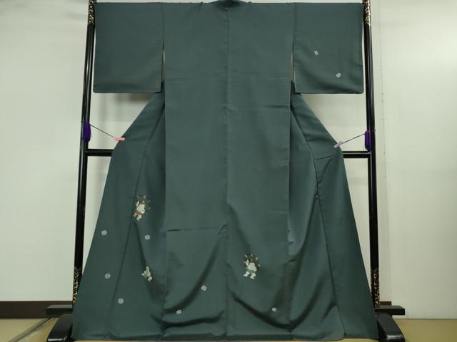 平和屋本店●極上　訪問着　お召地　鬼　雷様　濃い熨斗目花色地　ロング丈　逸品　DZAB5189kh6_1