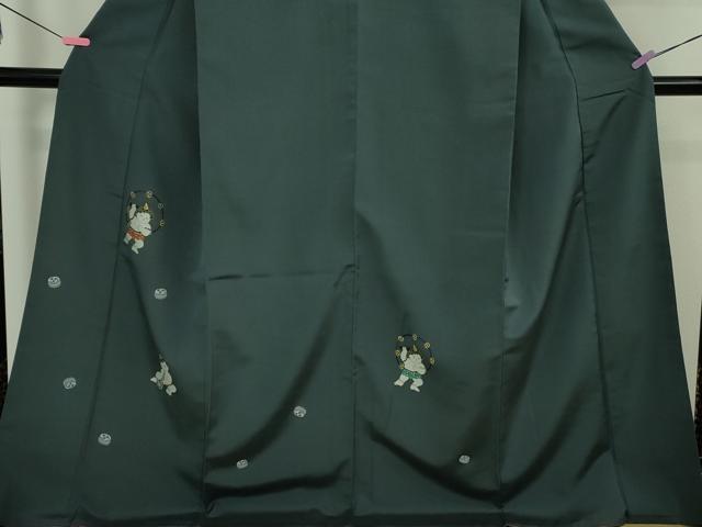 平和屋本店●極上　訪問着　お召地　鬼　雷様　濃い熨斗目花色地　ロング丈　逸品　DZAB5189kh6_4