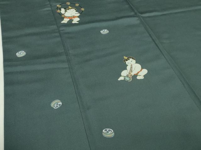 平和屋本店●極上　訪問着　お召地　鬼　雷様　濃い熨斗目花色地　ロング丈　逸品　DZAB5189kh6_5