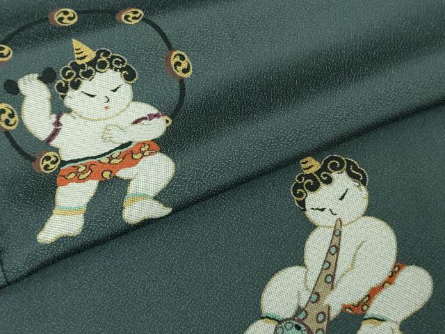 平和屋本店●極上　訪問着　お召地　鬼　雷様　濃い熨斗目花色地　ロング丈　逸品　DZAB5189kh6_6
