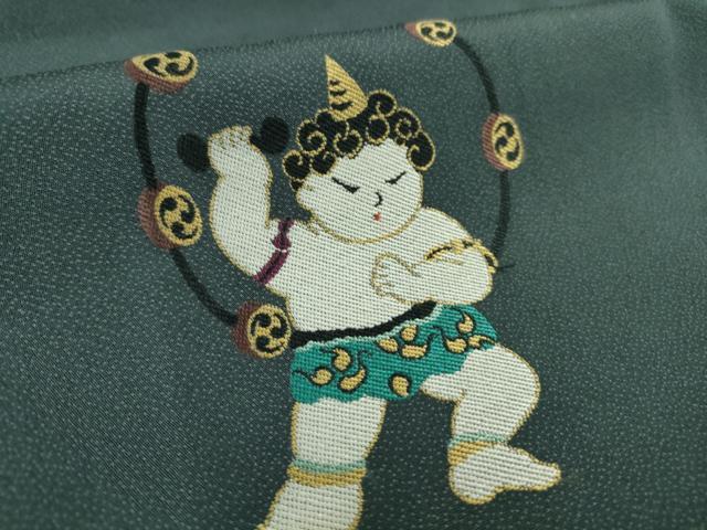 平和屋本店●極上　訪問着　お召地　鬼　雷様　濃い熨斗目花色地　ロング丈　逸品　DZAB5189kh6_7