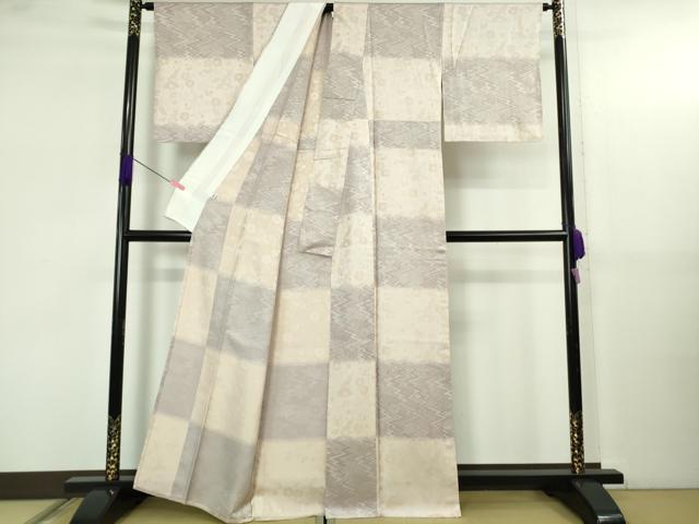 平和屋本店▽極上　創業200年・7代目永治屋清左衛門　お召　単衣　市松桐花地紋　ますいわ屋扱い　逸品　DZAB5200kh6_1