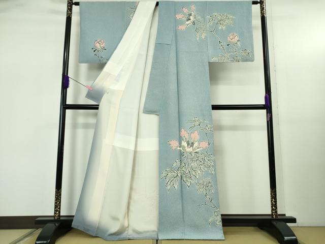 長閑やかさ屋中央局●限りない 万物の霊長国宝 森口華弘 蒔糊友禅 蒔糊散らし 短い訪問着 枝花文 金糸 珠玉 DZAB5221kh6