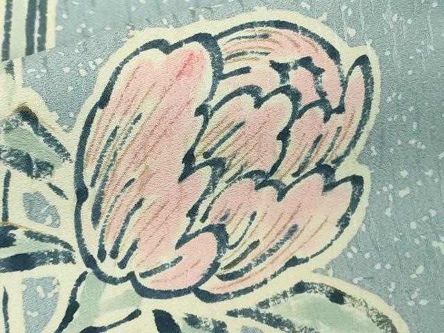 長閑やかさ屋中央局●限りない 万物の霊長国宝 森口華弘 蒔糊友禅 蒔糊散らし 短い訪問着 枝花文 金糸 珠玉 DZAB5221kh6