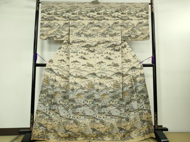 平和屋本店●極上　中国三大刺繍　スワトウ刺繍　汕頭刺繍　訪問着　京名所　人物風景　暈し染め　金糸　逸品　DZAB5243kh6
