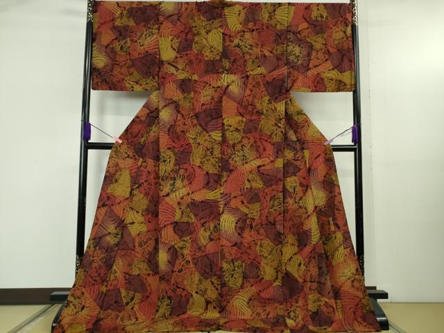 平和屋本店▽極上　前田仁仙　仁仙更紗　小紋　単衣　京友禅　仁仙花布　鬼しぼ縮緬　反端付き　ロング丈　逸品　DZAB5246kh6