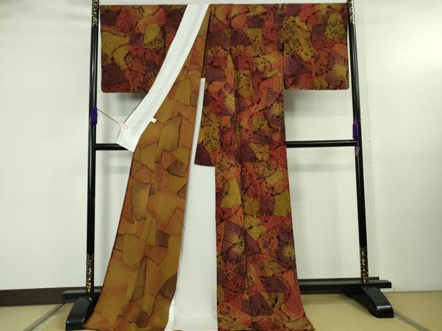 平和屋本店▽極上　前田仁仙　仁仙更紗　小紋　単衣　京友禅　仁仙花布　鬼しぼ縮緬　反端付き　ロング丈　逸品　DZAB5246kh6