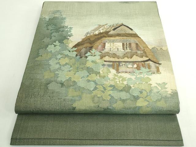 平和屋着物●極上　手織綴れ　山鹿清華　太鼓柄袋帯　風景文　金糸　ますいわ屋扱い　逸品　DZAB5270kh6