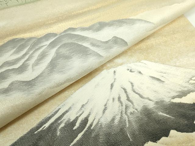 平和屋着物●極上　近代日本画の巨匠　横山大観　じゅらく謹製　全通全景柄袋帯　霊峰富士　金糸　逸品　DZAB5292kh6_2