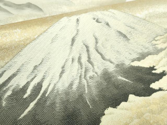 平和屋着物●極上　近代日本画の巨匠　横山大観　じゅらく謹製　全通全景柄袋帯　霊峰富士　金糸　逸品　DZAB5292kh6_3