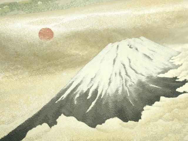 平和屋着物●極上　近代日本画の巨匠　横山大観　じゅらく謹製　全通全景柄袋帯　霊峰富士　金糸　逸品　DZAB5292kh6_4