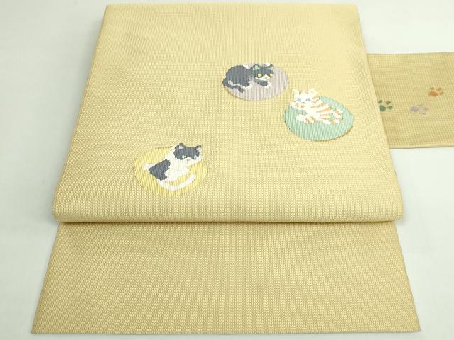 平和屋着物●極上　八寸名古屋帯　ネコ　猫　金糸　ゑり善扱い　逸品　未使用　DZAB5323kh6