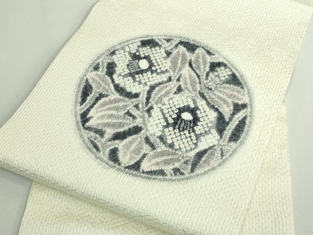 平和屋着物●極上　名門　藤娘きぬたや・総絞り　九寸開き名古屋帯　花丸文　椿　逸品　DZAB5326kh6_5