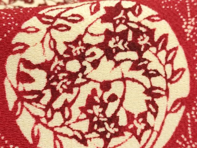 平和屋本店●極上　浦野理一　型染　つけ帯　花丸文　鬼しぼ縮緬　たとう紙付き　逸品　DZAB5333kh6_5