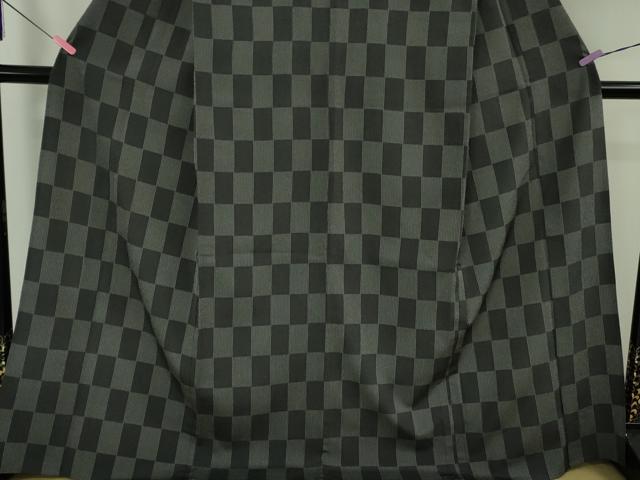 平和屋着物▽極上　本塩沢　単衣　市松文様　証紙付き　逸品　DZAB5367kh6_4