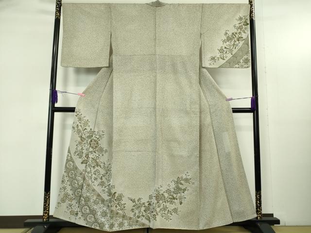 平和屋本店●極上　中国三大刺繍　スワトウ刺繍　汕頭刺繍　訪問着　天目織　更紗花唐草文　亜麻色地　金糸　金通し地　逸品　DZAB5375kh6