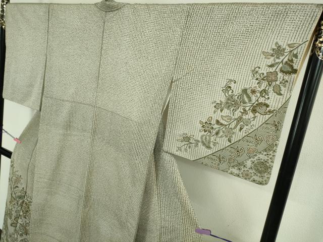 平和屋本店●極上　中国三大刺繍　スワトウ刺繍　汕頭刺繍　訪問着　天目織　更紗花唐草文　亜麻色地　金糸　金通し地　逸品　DZAB5375kh6_2