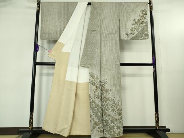 平和屋本店●極上　中国三大刺繍　スワトウ刺繍　汕頭刺繍　訪問着　天目織　更紗花唐草文　亜麻色地　金糸　金通し地　逸品　DZAB5375kh6_1