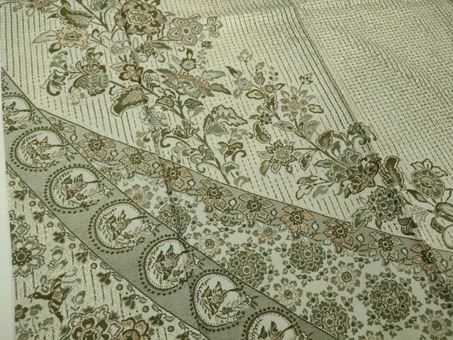 平和屋本店●極上　中国三大刺繍　スワトウ刺繍　汕頭刺繍　訪問着　天目織　更紗花唐草文　亜麻色地　金糸　金通し地　逸品　DZAB5375kh6_4