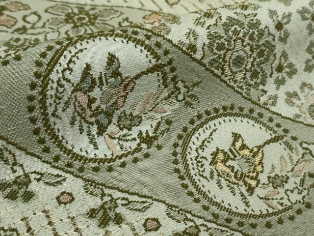 平和屋本店●極上　中国三大刺繍　スワトウ刺繍　汕頭刺繍　訪問着　天目織　更紗花唐草文　亜麻色地　金糸　金通し地　逸品　DZAB5375kh6_7