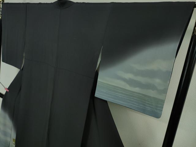 平和屋本店●極上　訪問着　作家物　隆二　手描き　虎　トラ　藍鉄色地　暈し染め　やまと誂製　逸品　DZAB5378kh6_3