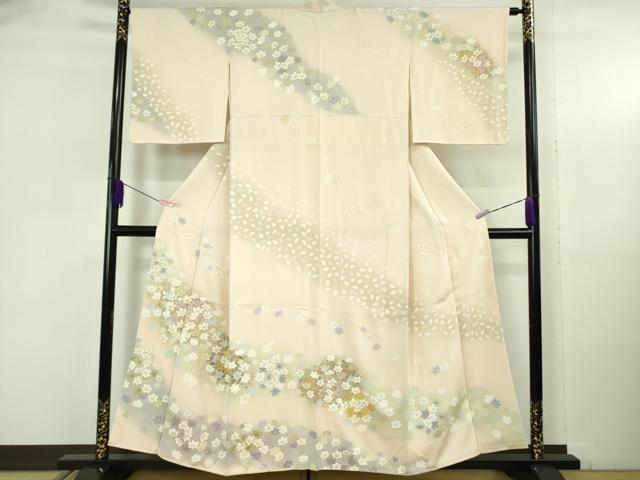 平和屋着物●極上　訪問着　駒刺繍　舞花文　失せウイ灰梅色地　暈し染め　金彩　逸品　DZAB5383kh6