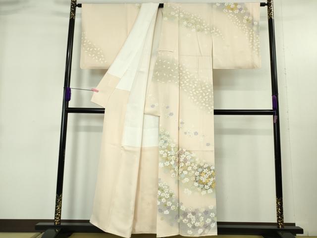 平和屋着物●極上　訪問着　駒刺繍　舞花文　失せウイ灰梅色地　暈し染め　金彩　逸品　DZAB5383kh6_1