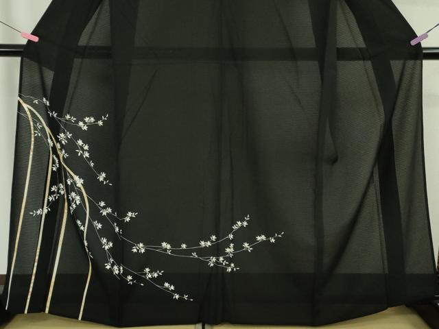 平和屋本店＊極上　夏物　訪問着　絽縮緬　枝垂れ花　黒地　金彩　逸品　未使用　DZAB5393kh6_3