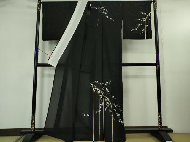 平和屋本店＊極上　夏物　訪問着　絽縮緬　枝垂れ花　黒地　金彩　逸品　未使用　DZAB5393kh6_1