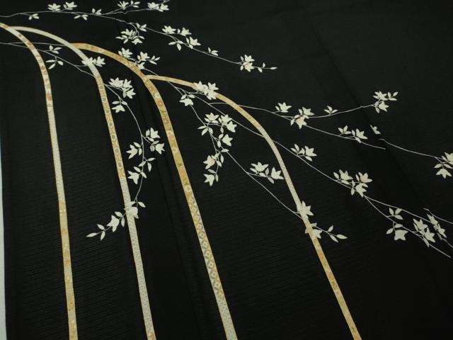 平和屋本店＊極上　夏物　訪問着　絽縮緬　枝垂れ花　黒地　金彩　逸品　未使用　DZAB5393kh6_4