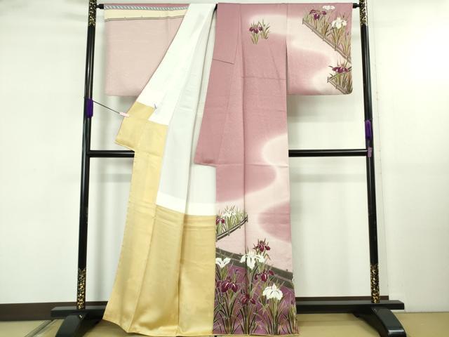 平和屋着物●極上　世界的友禅作家　千地泰弘　訪問着　杜若　板橋　長春色地　暈し染め　金彩　逸品　DZAB5422kh6_1