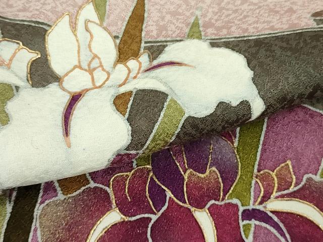 平和屋着物●極上　世界的友禅作家　千地泰弘　訪問着　杜若　板橋　長春色地　暈し染め　金彩　逸品　DZAB5422kh6_5