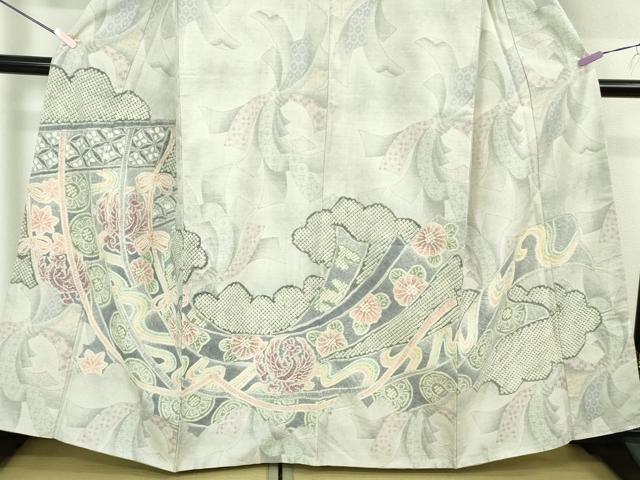 平和屋本店●極上　名門　藤娘きぬたや　本場大島紬　白大島　訪問着　絞り　7マルキ　几帳束ね熨斗　鳳凰花文　逸品　DZAB5428kh6_3