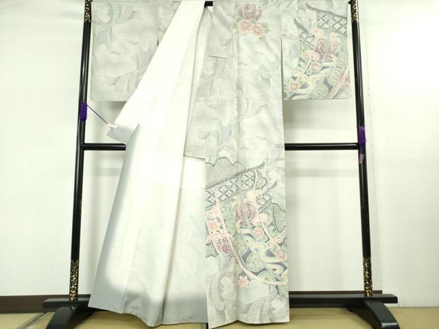 平和屋本店●極上　名門　藤娘きぬたや　本場大島紬　白大島　訪問着　絞り　7マルキ　几帳束ね熨斗　鳳凰花文　逸品　DZAB5428kh6_1