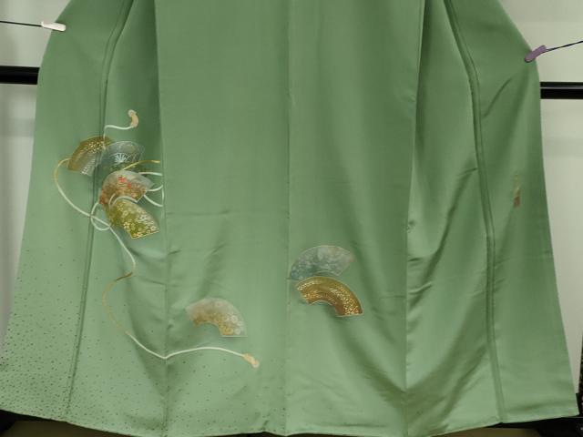 平和屋着物●極上　人間国宝　福田喜三郎　色留袖　刺繍　相良刺繍　結び紐　地紙花文　暈し染め　金糸　逸品　DZAB5446kh6_2