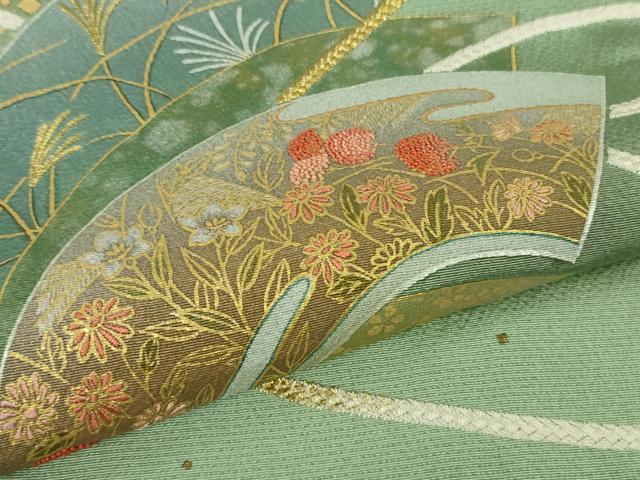 平和屋着物●極上　人間国宝　福田喜三郎　色留袖　刺繍　相良刺繍　結び紐　地紙花文　暈し染め　金糸　逸品　DZAB5446kh6_4